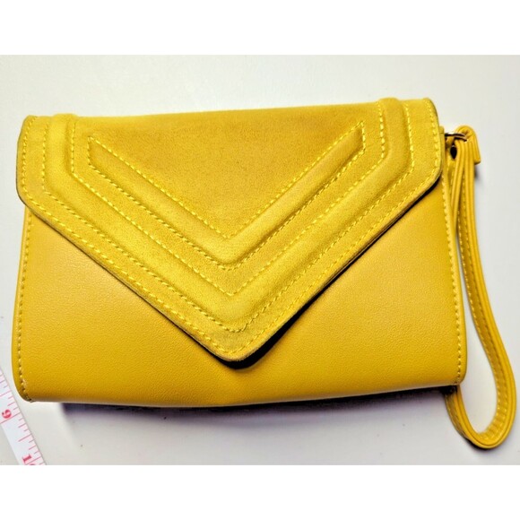 Aldo Clutch Handbag Mustard Yellow with Hand Strap, Magnetic Clip Close - Picture 9 of 16